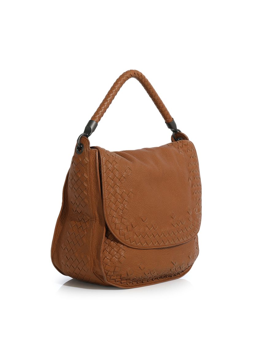 Camel Intrecciato Flap Hobo Medium