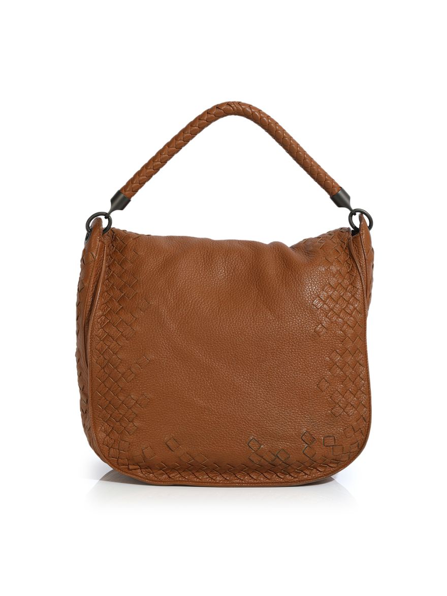 Camel Intrecciato Flap Hobo Medium
