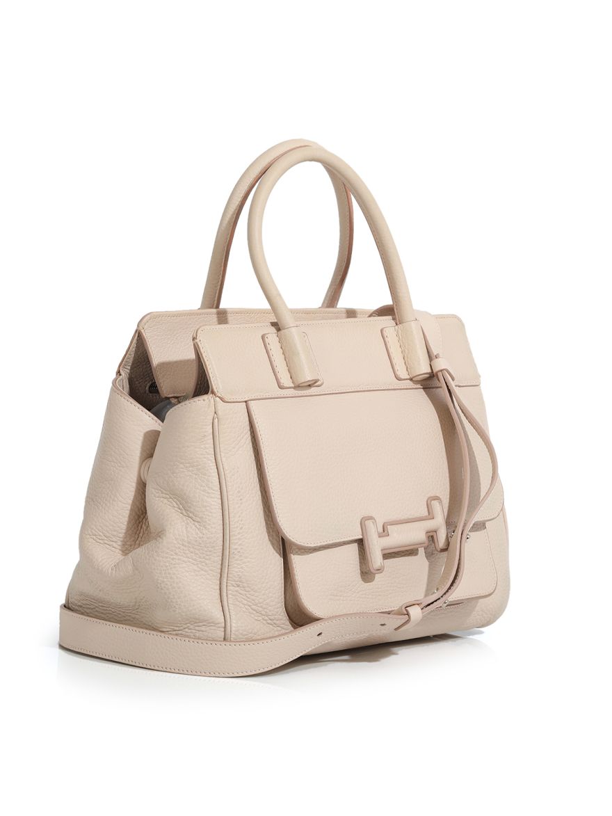 Beige Double T Grained Leather Satchel Medium