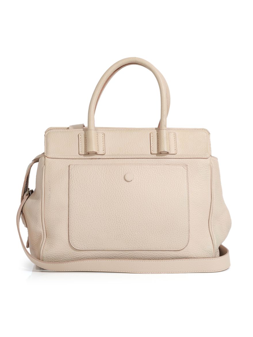 Beige Double T Grained Leather Satchel Medium