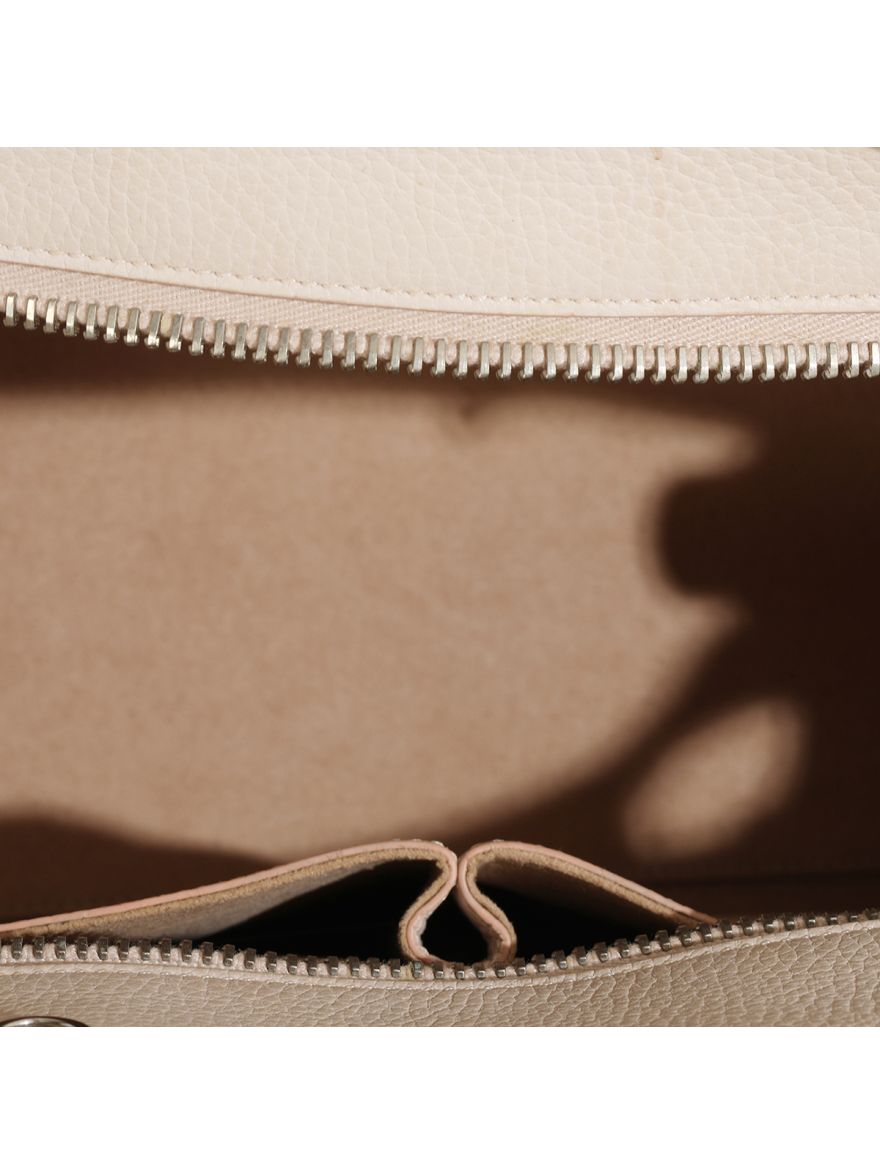 Beige Double T Grained Leather Satchel Medium
