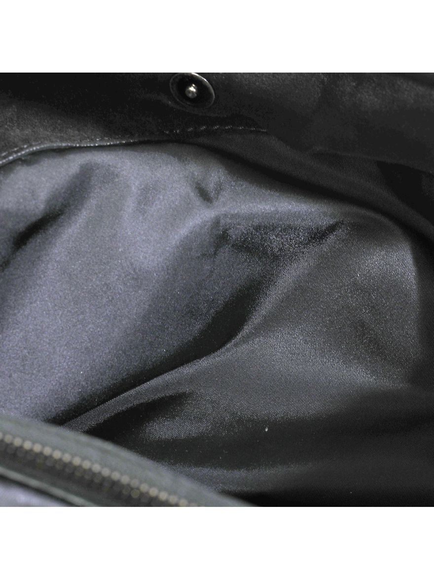 Black Leather Trim Nylon Double Chain Hobo Bag