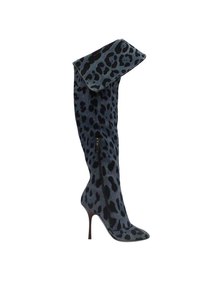 Denim Leopard Boots/Size-39