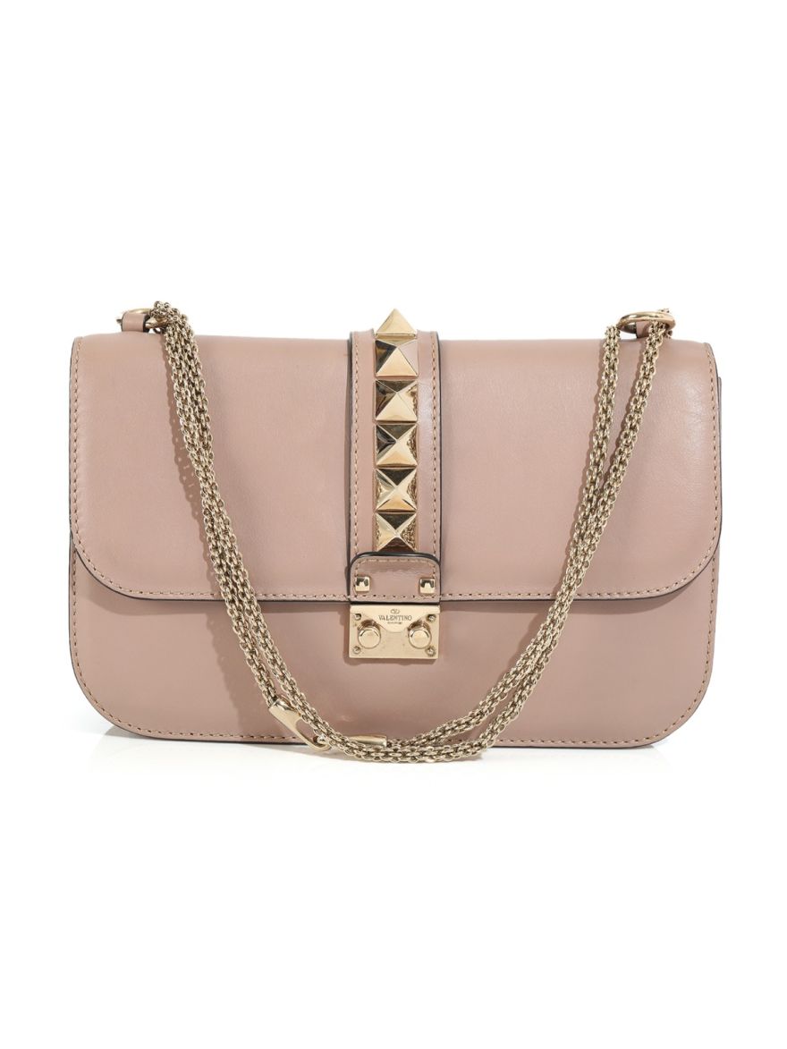 Garavani Nude Pink Rockstud Lock Noir Medium Shoulder Bag