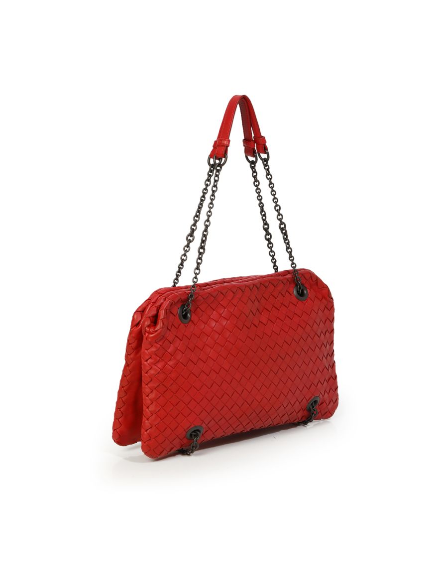 Red Intrecciato Nappa Leather Duo Shoulder Bag