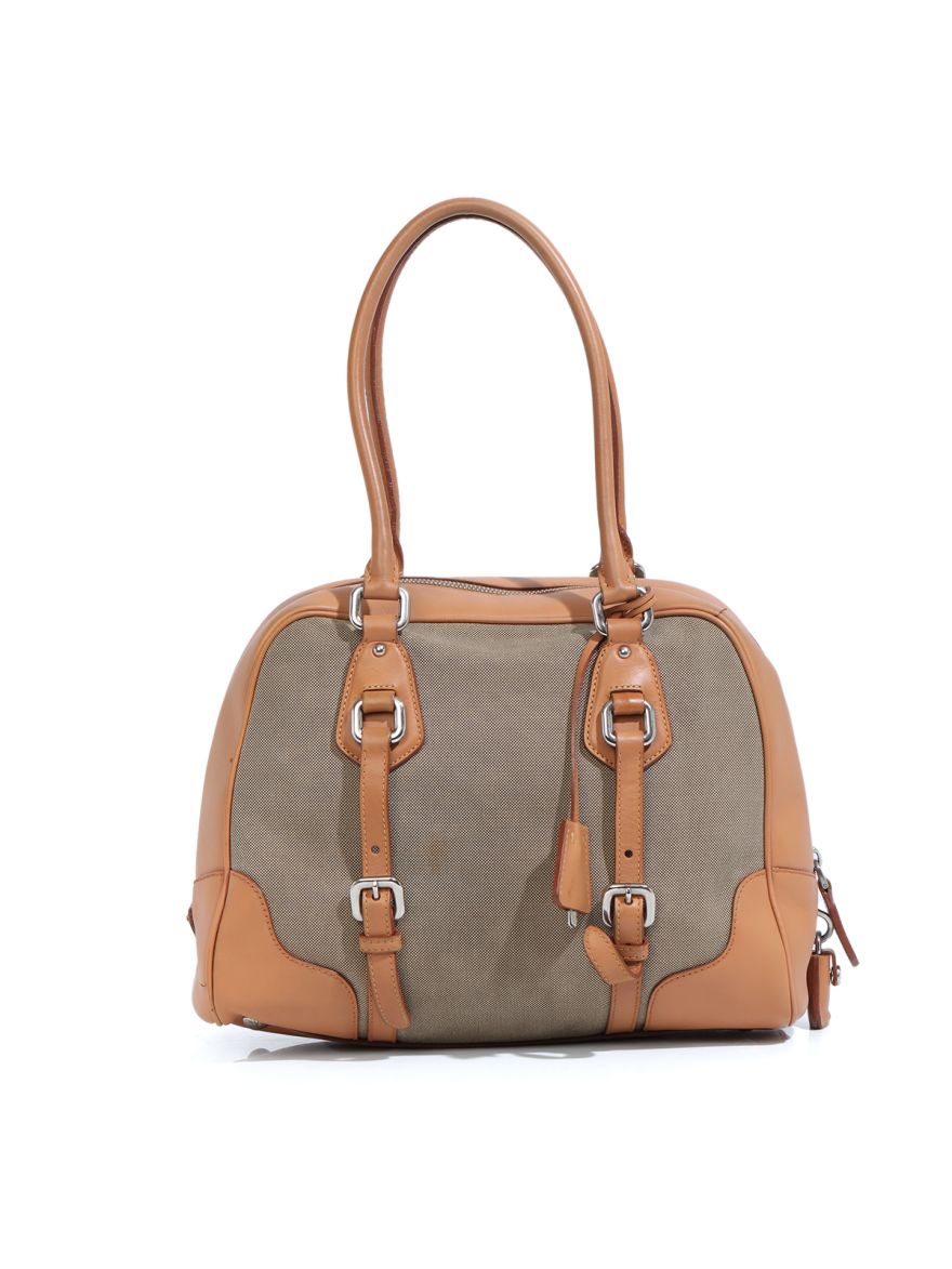 Brown/Beige Jacquard Logo Bauletto Bag