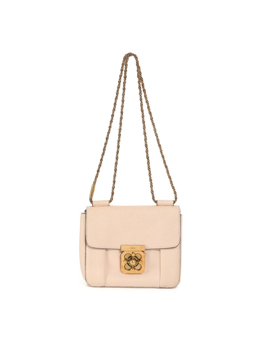 Beige Leather Small Square Elsie Chain Shoulder Bag