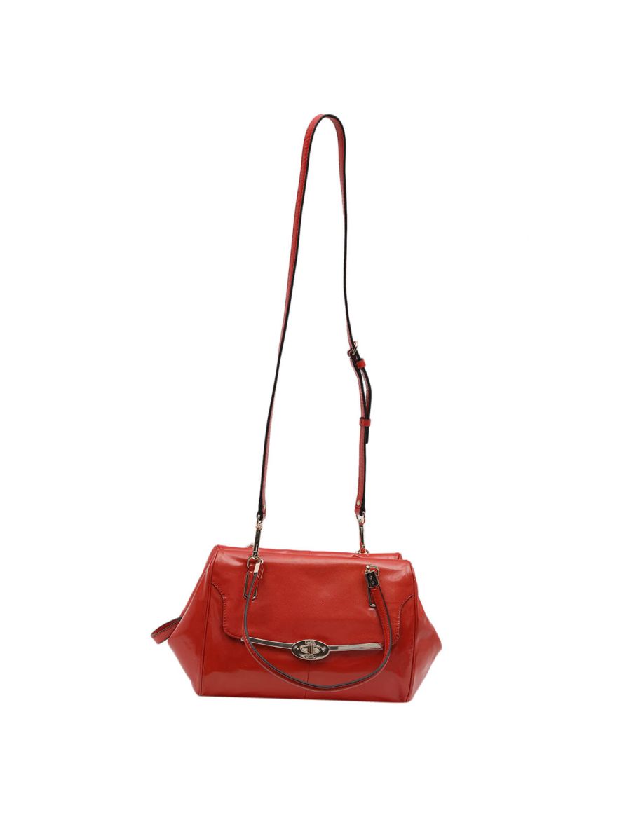 Orange Patent Leather Shoulder Bag with Strap