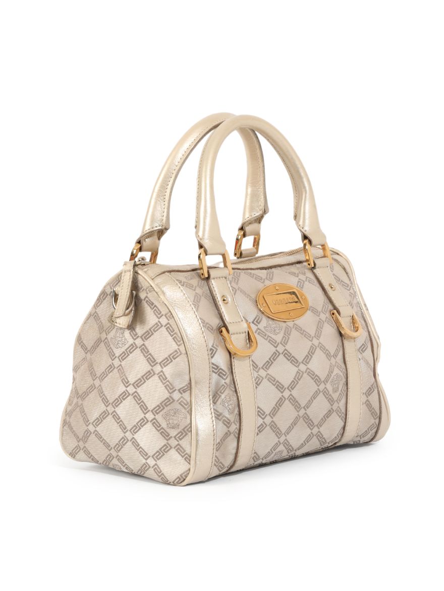Metallic Gold/Cream Signature Canvas And Leather Snap Out Of It Satchel