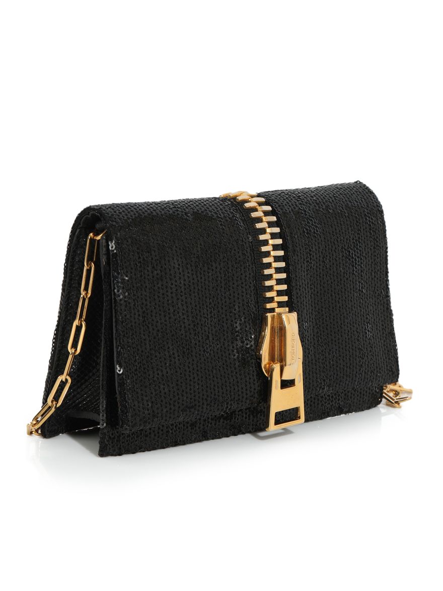 Sequin Snake Embossed Sedgwick Zip Clutch Bag Black Small