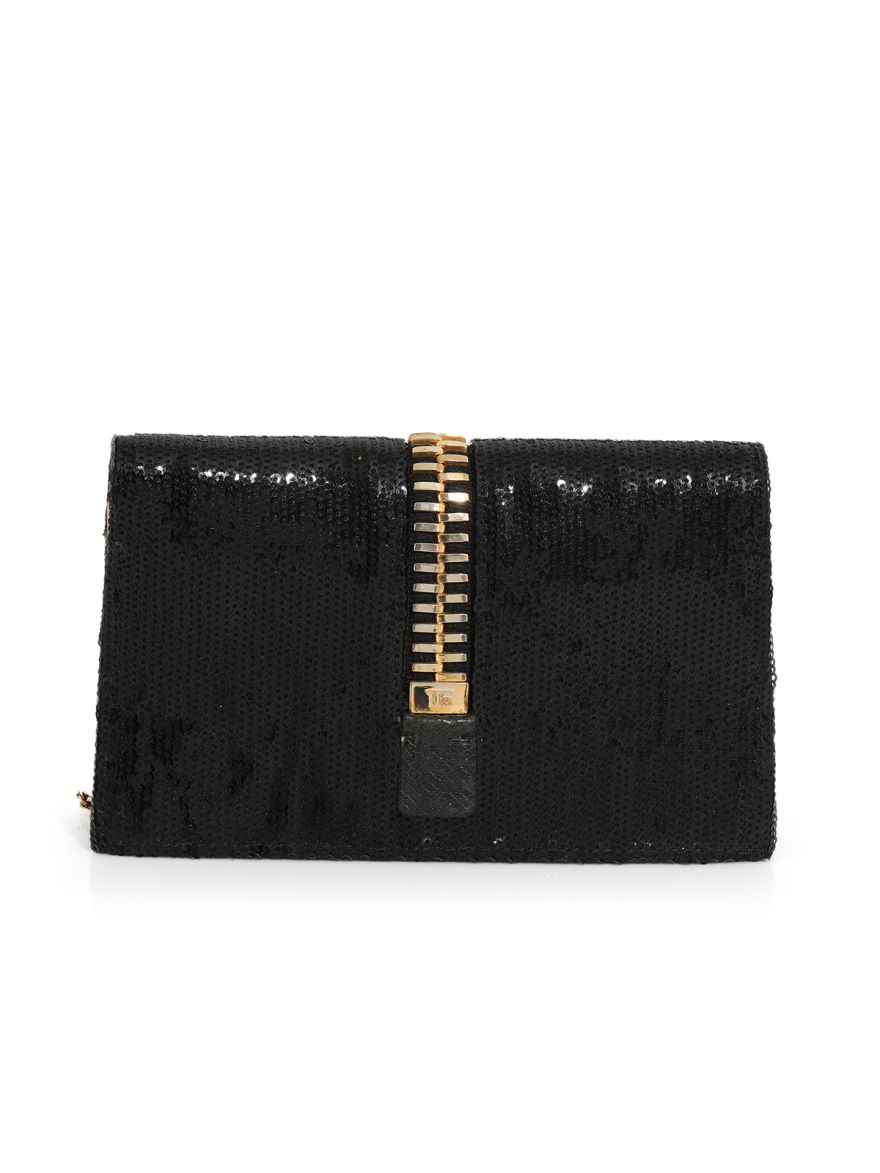 Sequin Snake Embossed Sedgwick Zip Clutch Bag Black Small