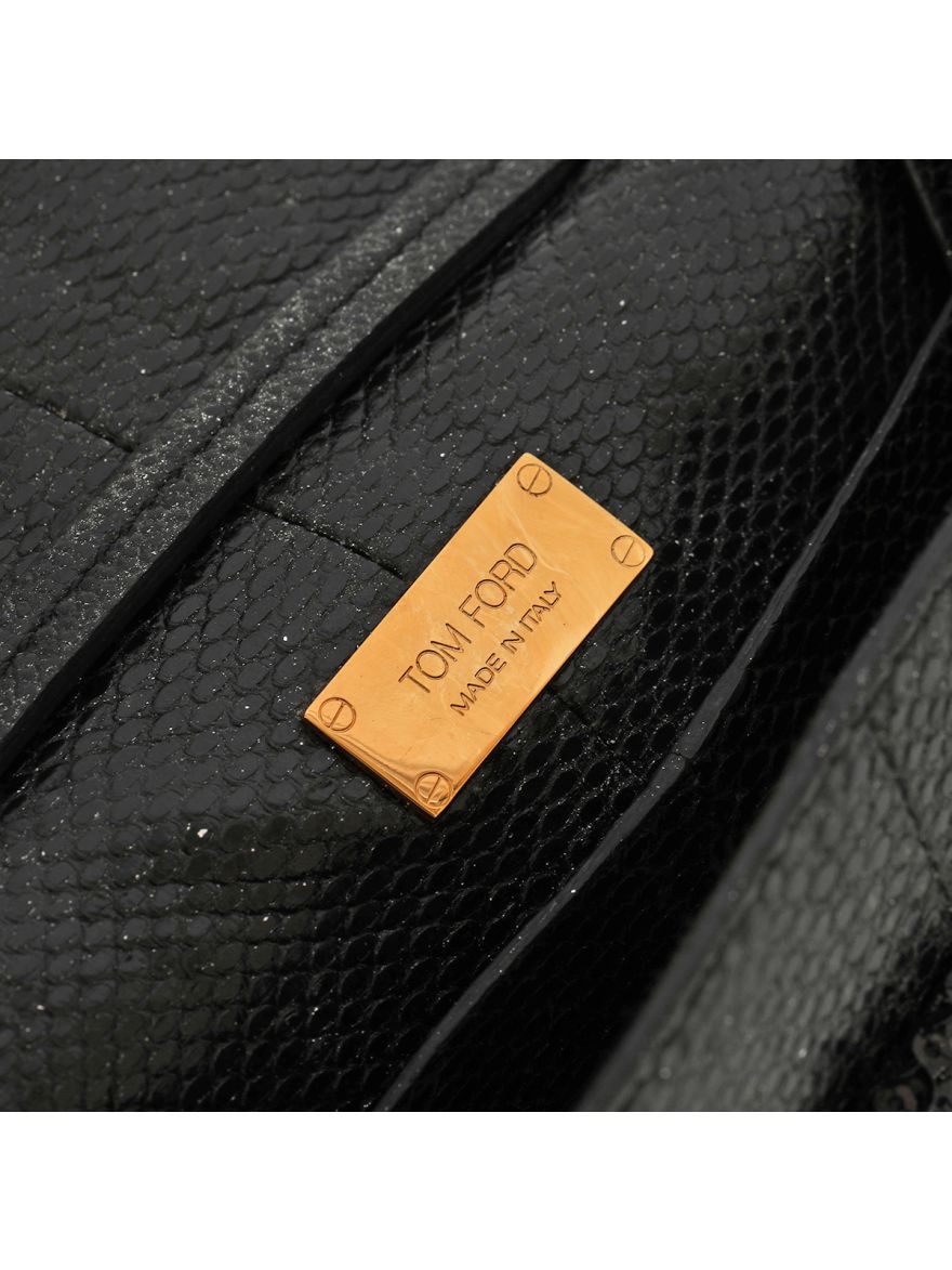 Sequin Snake Embossed Sedgwick Zip Clutch Bag Black Small