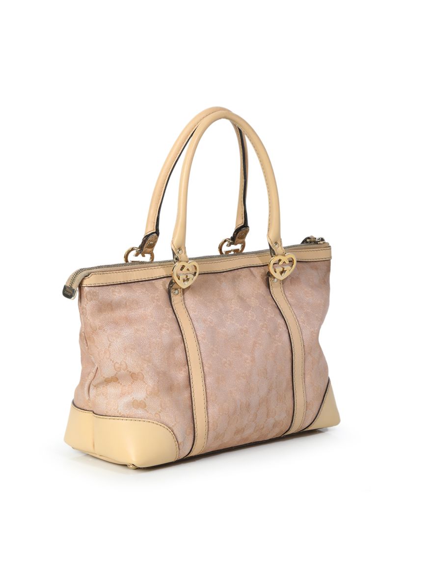 Beige/Rose Gold Metallic GG Fabric & Leather Tote