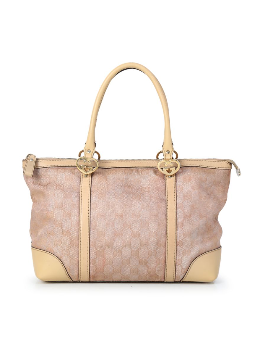 Beige/Rose Gold Metallic GG Fabric & Leather Tote