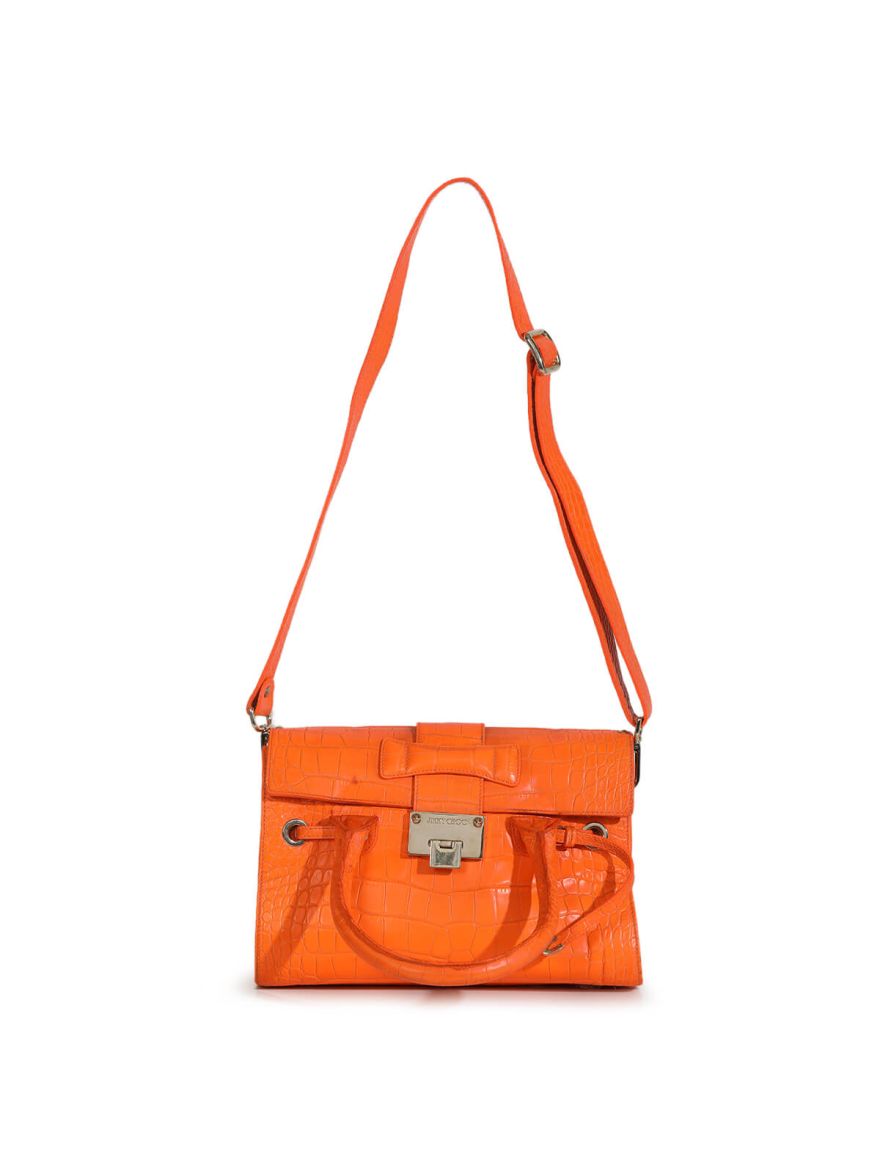 Orange Croco Embossed Handbag with Strap