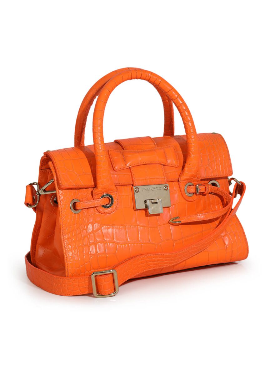 Orange Croco Embossed Handbag with Strap