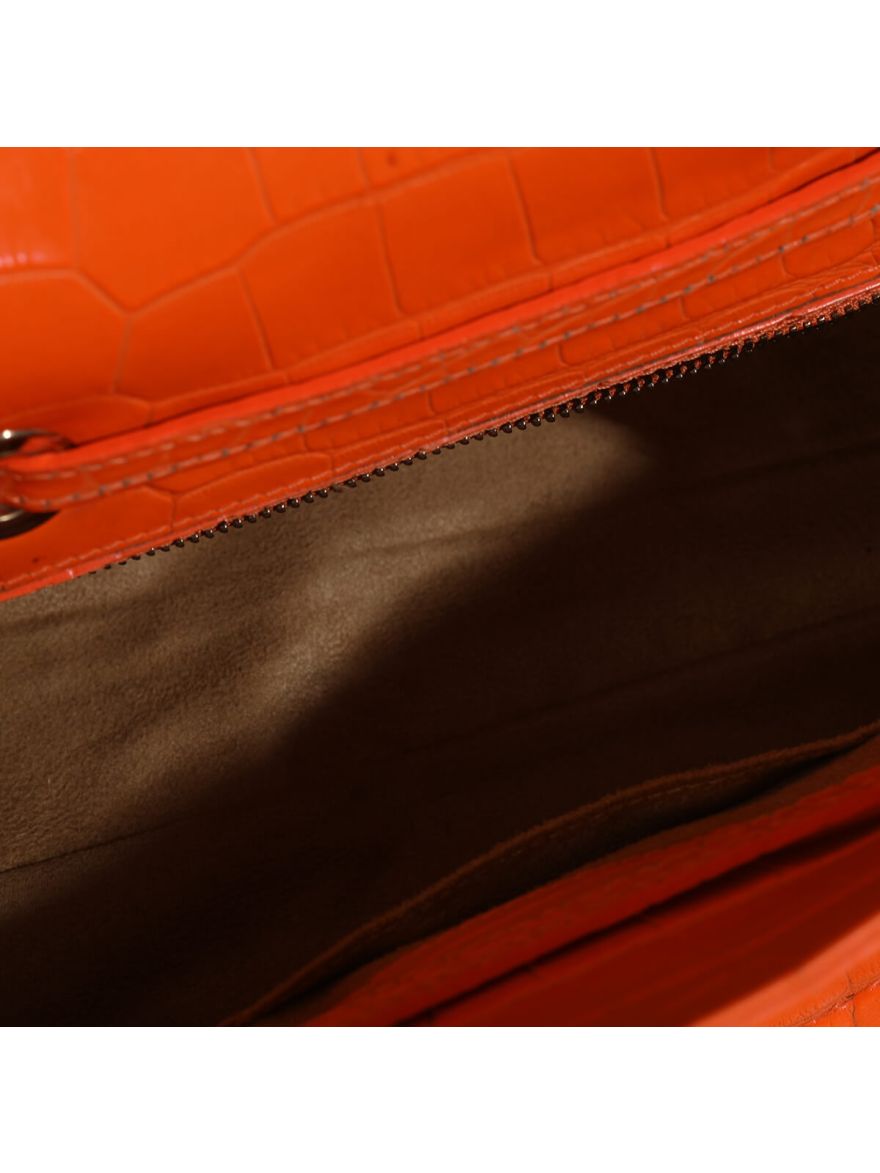 Orange Croco Embossed Handbag with Strap