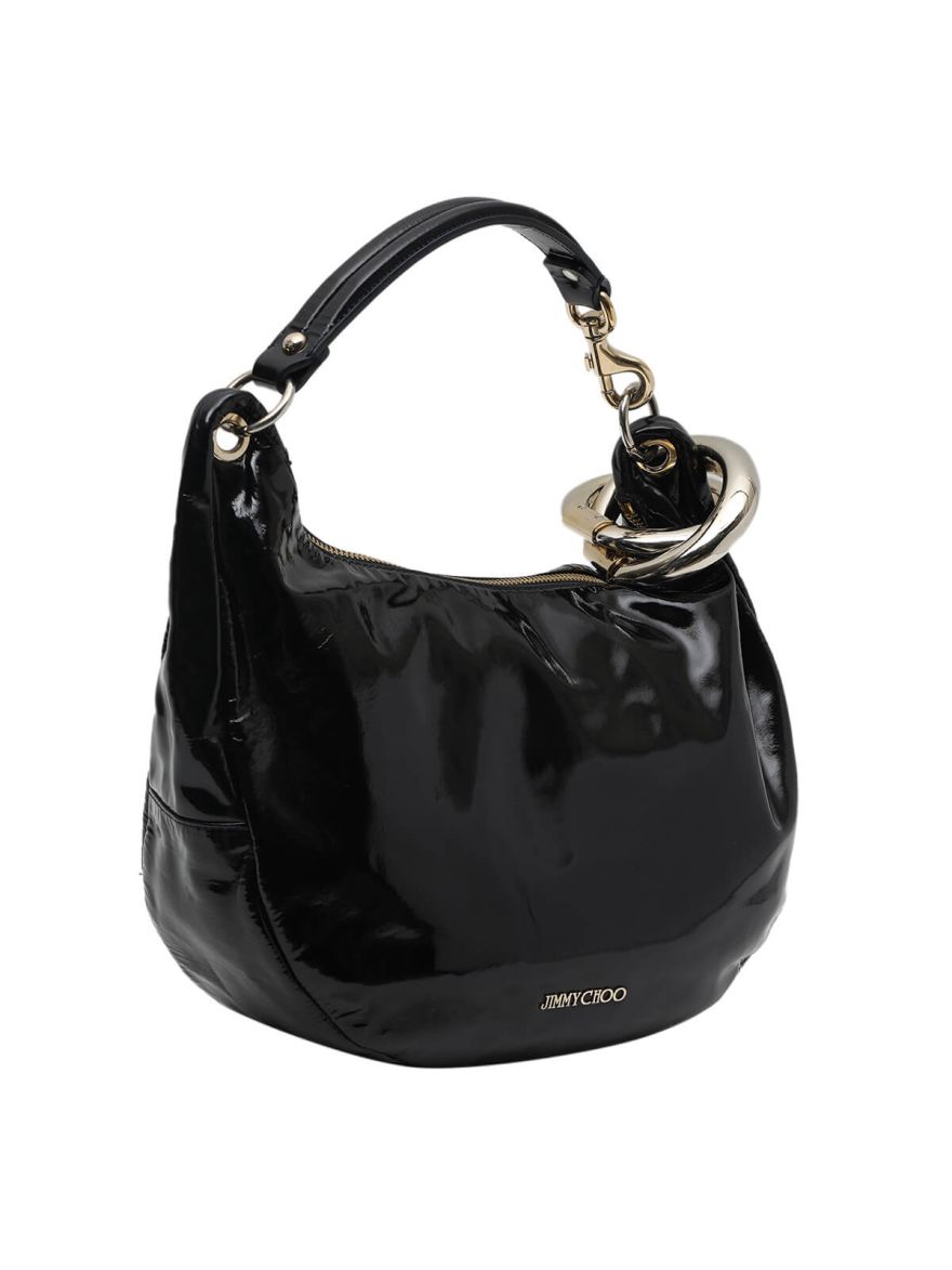 Black Patent Leather Ring Shoulder Bag