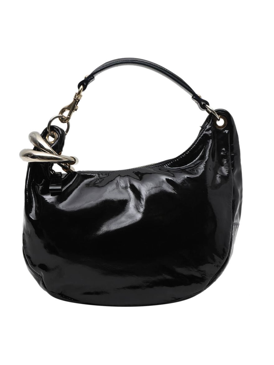 Black Patent Leather Ring Shoulder Bag