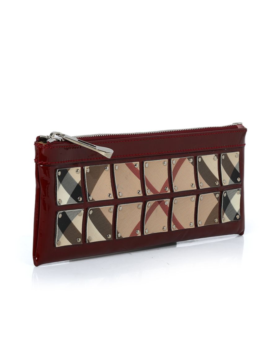Supernova Check PVC And Patent Leather Wristlet Clutch