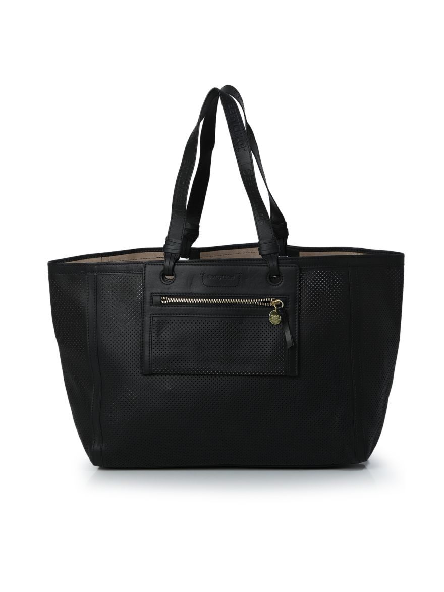 See By Black Leather Perforated Tote