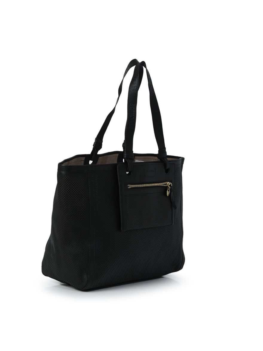 See By Black Leather Perforated Tote