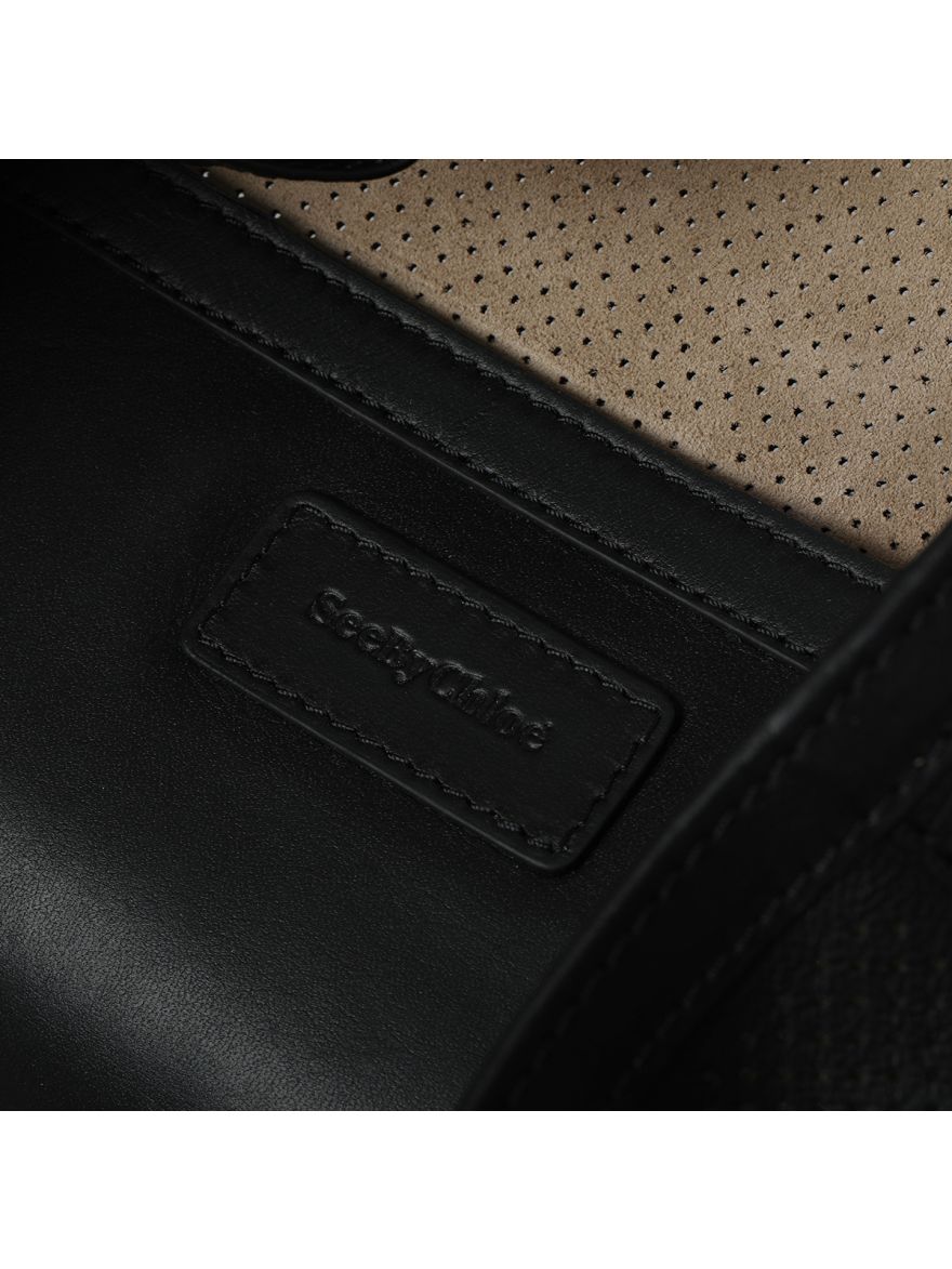 See By Black Leather Perforated Tote