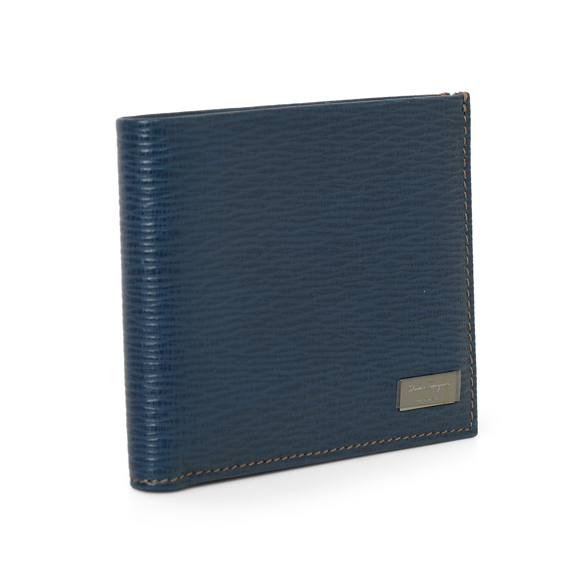 Blue Leather Bi-Fold Wallet One Size