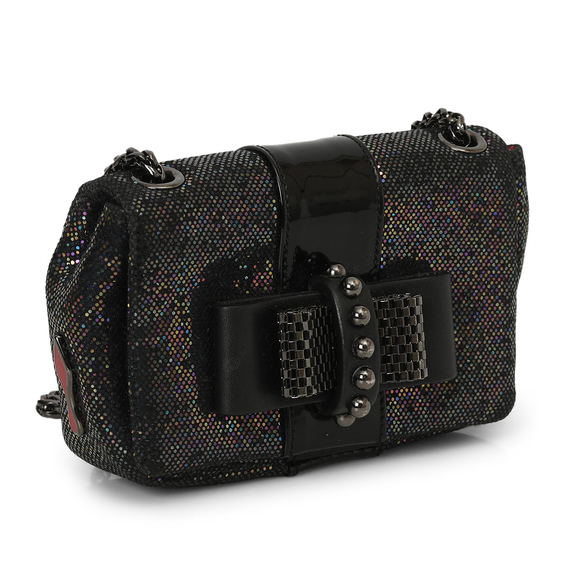 Multicolor Glitter/Black Leather Mini Sweet Charity Bag