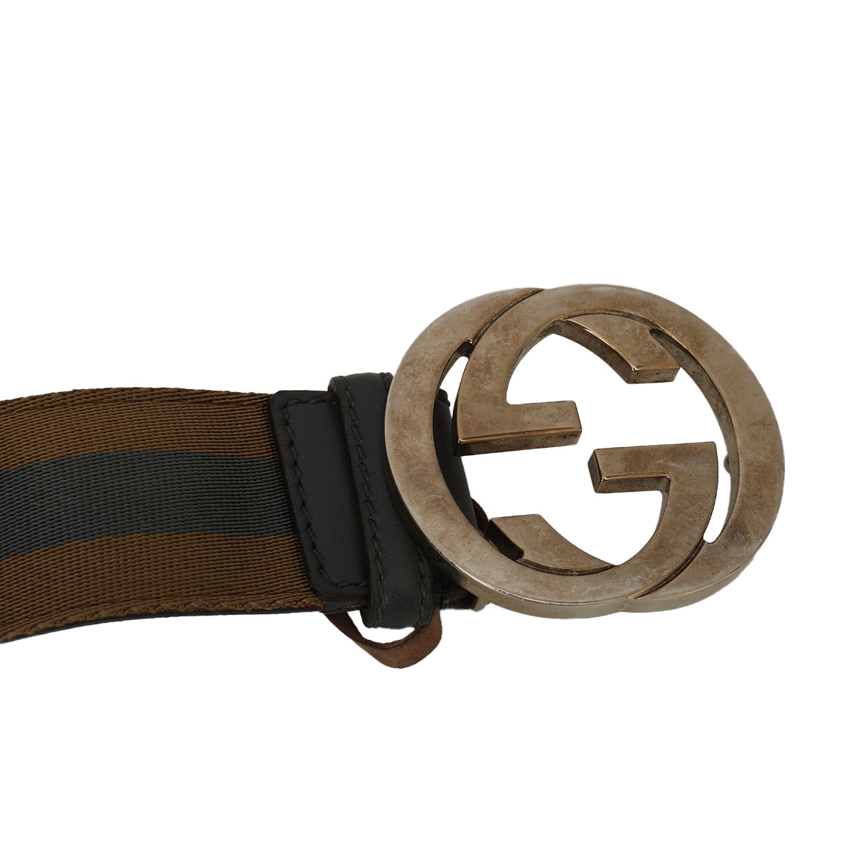 Dark Grey Web Canvas & Leather Interlocking G Buckle Belt 95/38