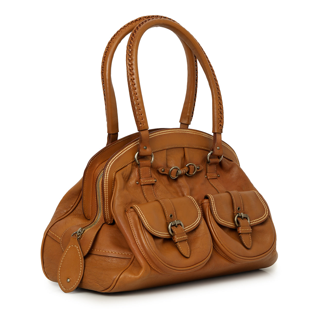 Brown Leather Large My Dior Pockets Satchel