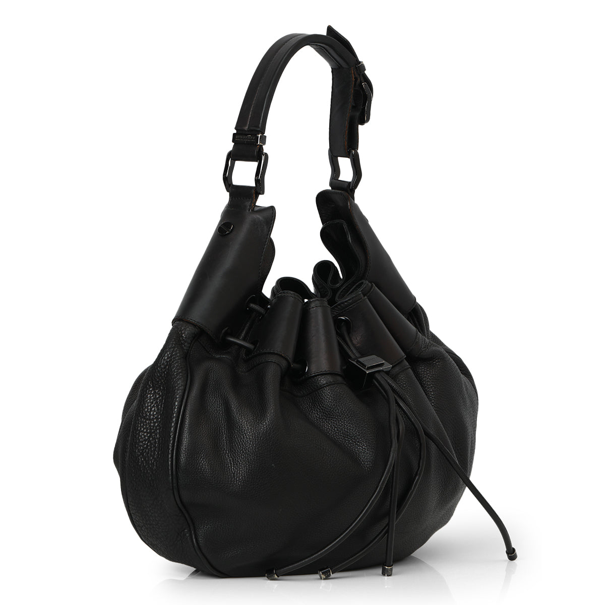 Black Leather Warrior Hobo Bag Large