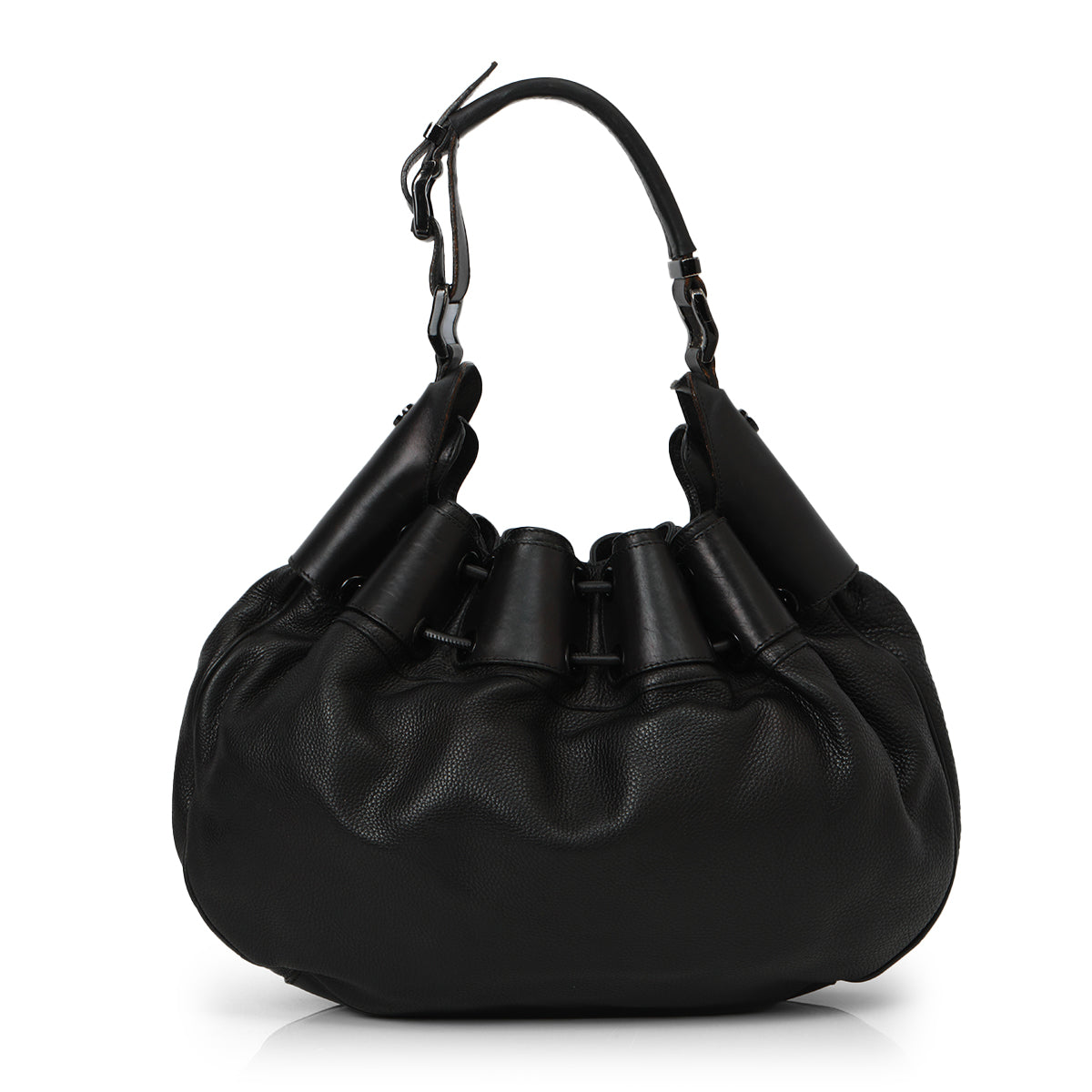 Black Leather Warrior Hobo Bag Large