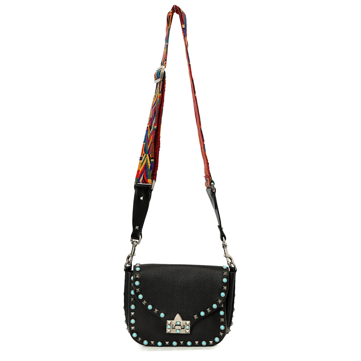 Black Leather Guitar Rolling Rockstud Shoulder Bag Small