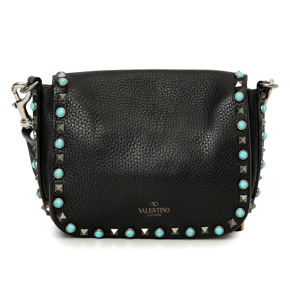 Black Leather Guitar Rolling Rockstud Shoulder Bag Small