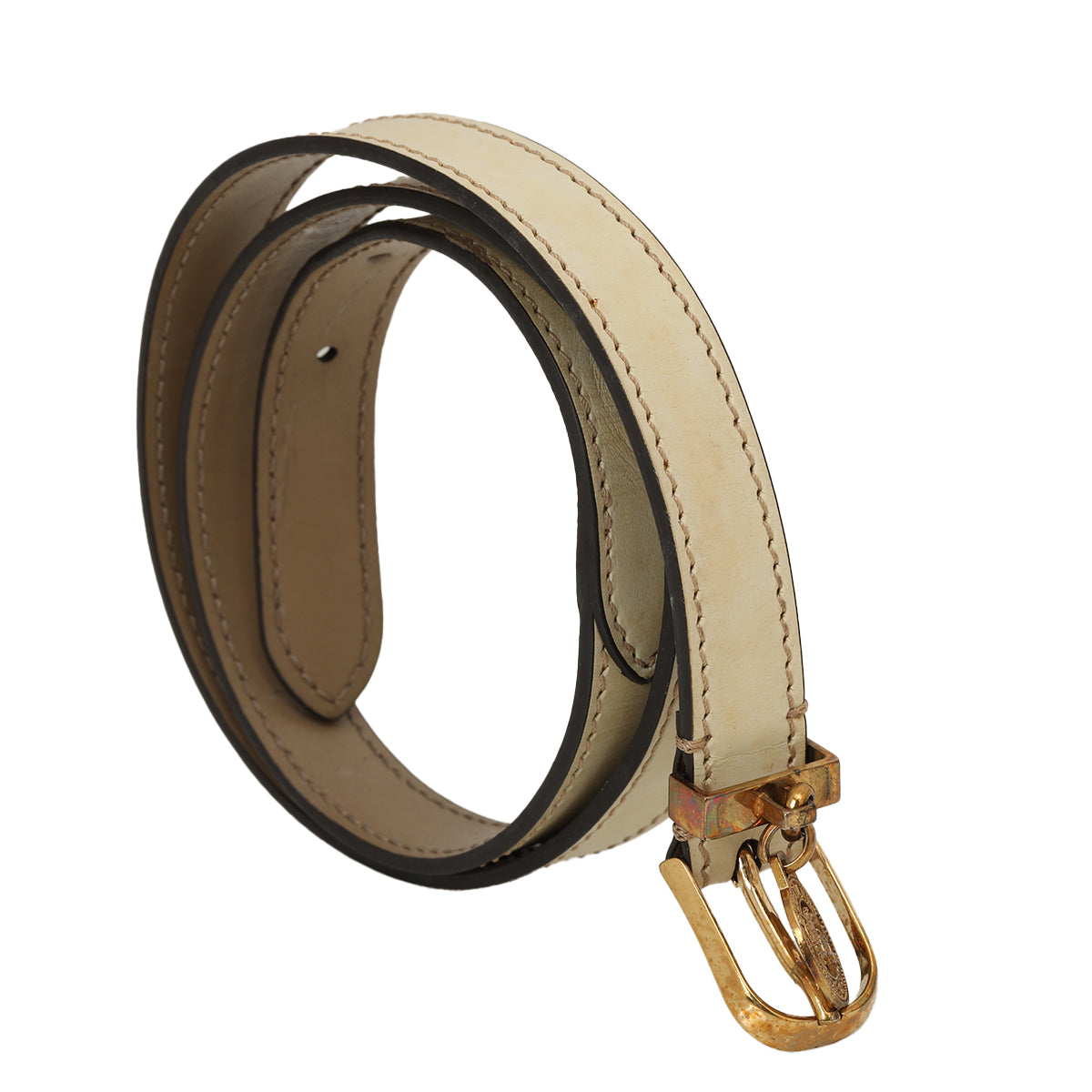 Leather Rocking Off-White Coin Belt - 32