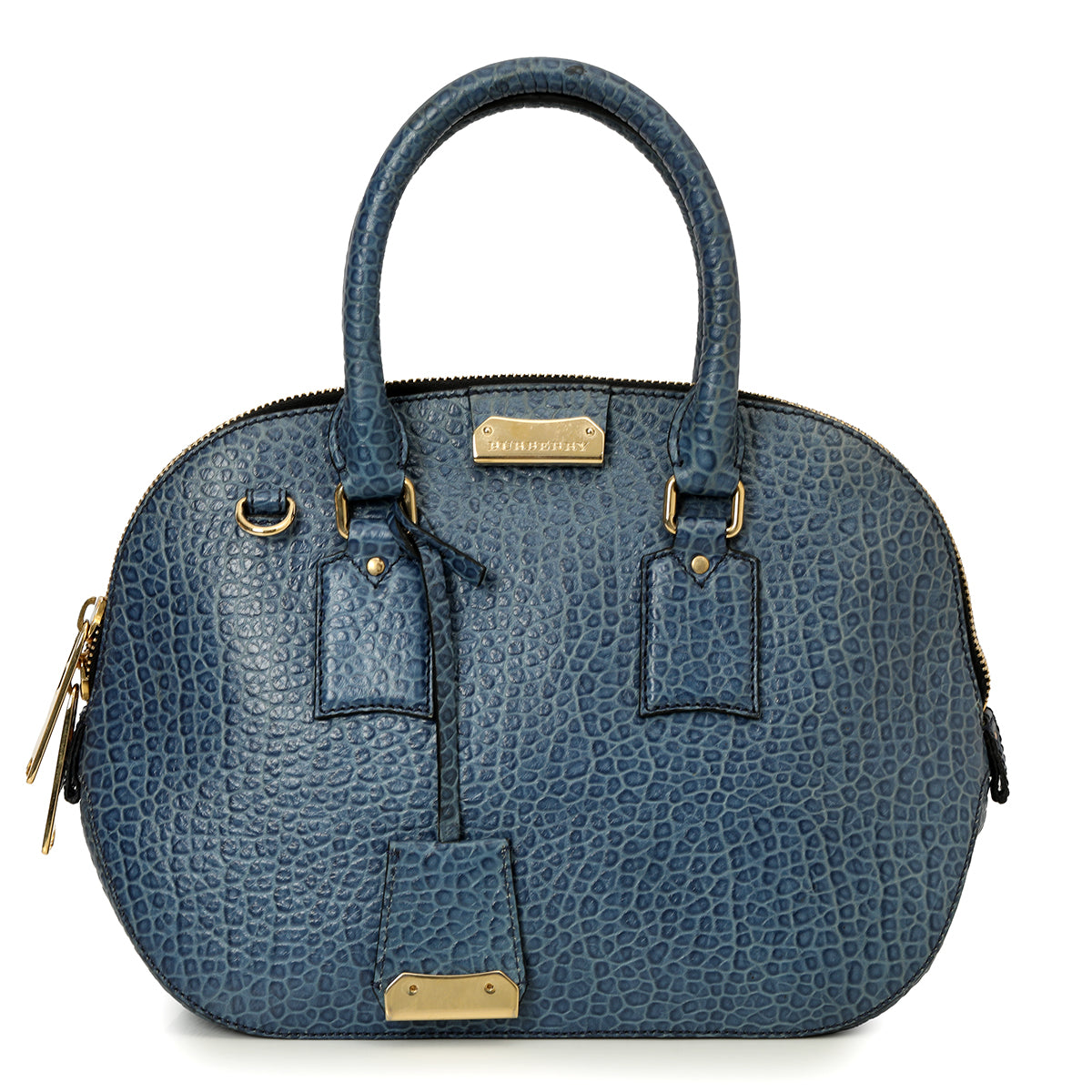 Navy Blue Grain Leather Small Orchard Bowling Bag Medium