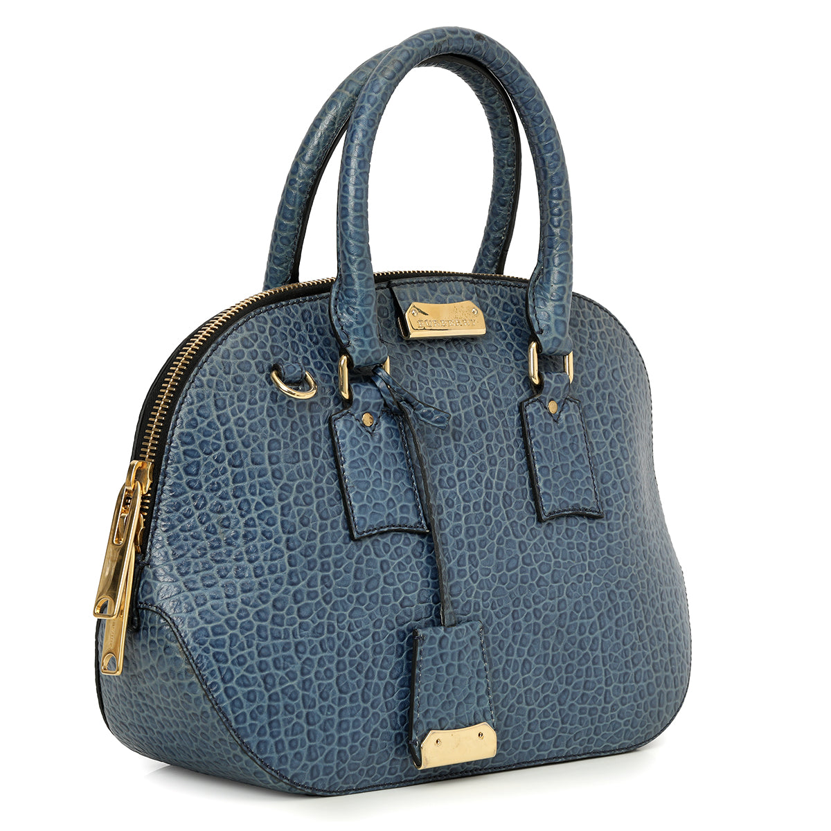 Navy Blue Grain Leather Small Orchard Bowling Bag Medium