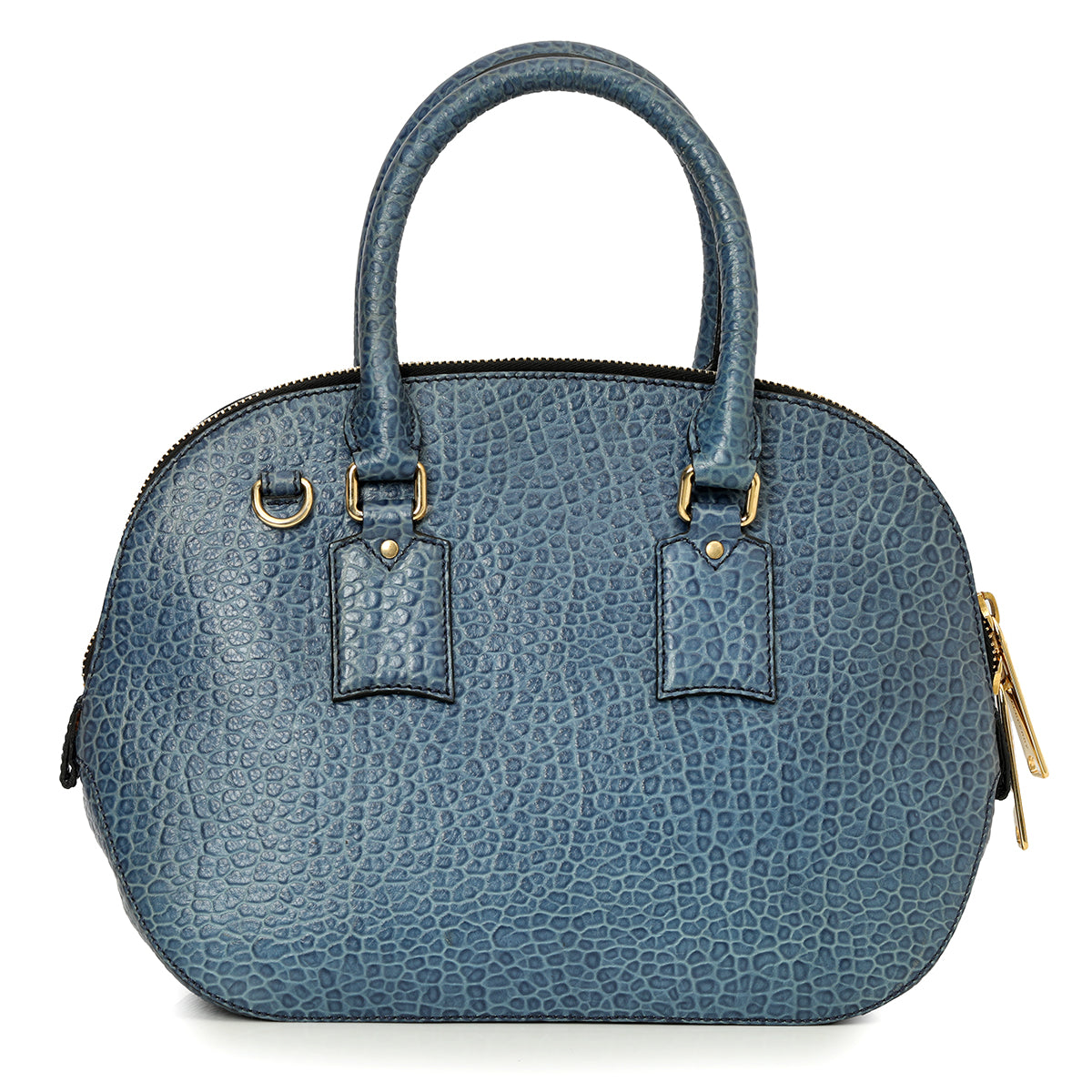 Navy Blue Grain Leather Small Orchard Bowling Bag Medium