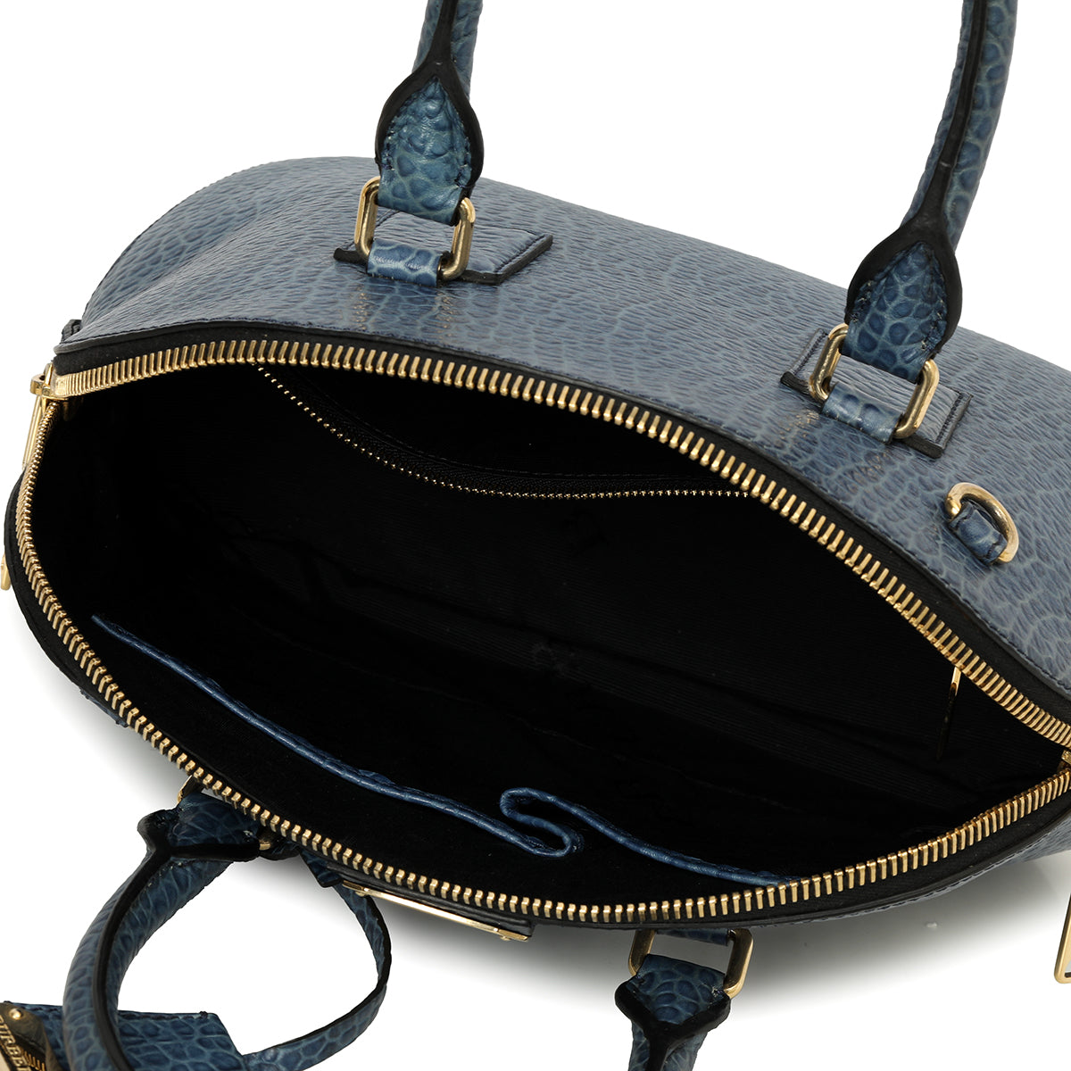 Navy Blue Grain Leather Small Orchard Bowling Bag Medium