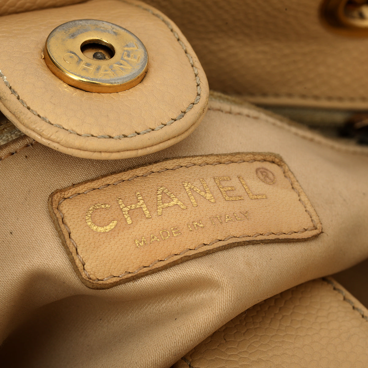 Beige Caviar Petite Shopping Tote PST