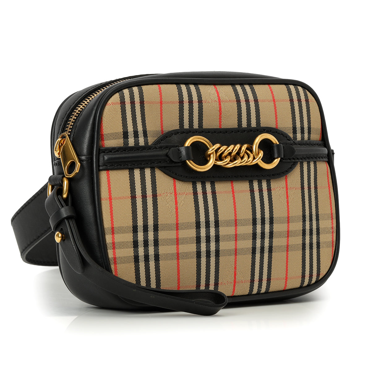 1983 Vintage Check/Black Leather Bum Bag One Size
