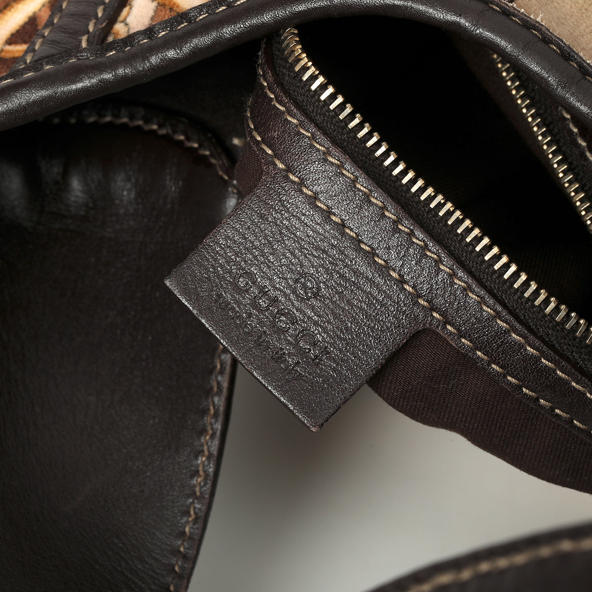 Dark Brown/Beige Leather & Horsebit Print Velvet Brit Hobo