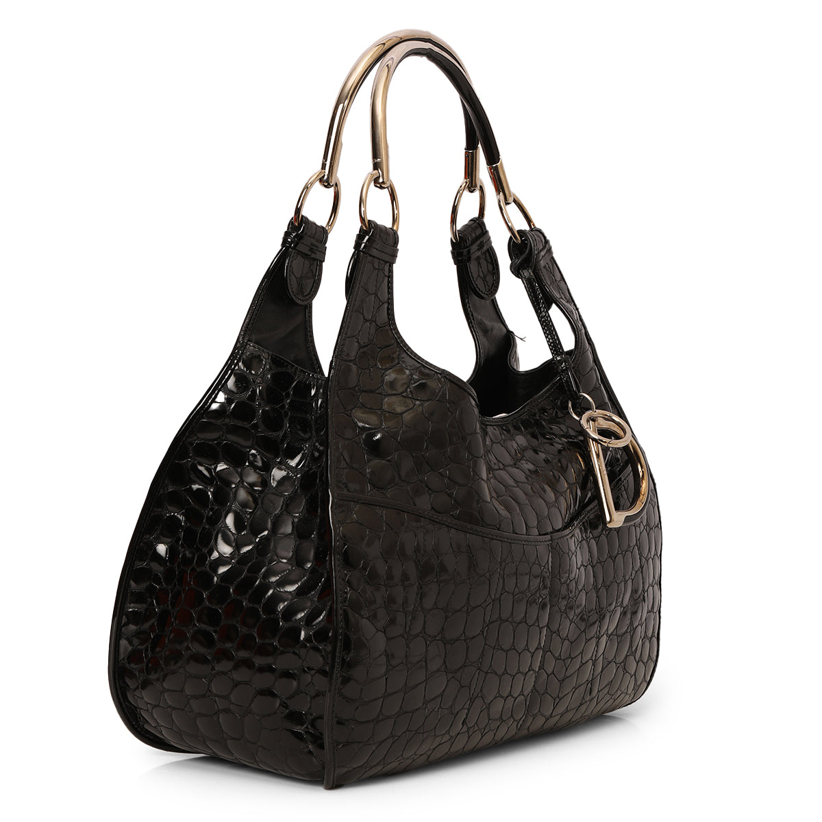 Black Croc-Embossed Patent Leather 61 Bag