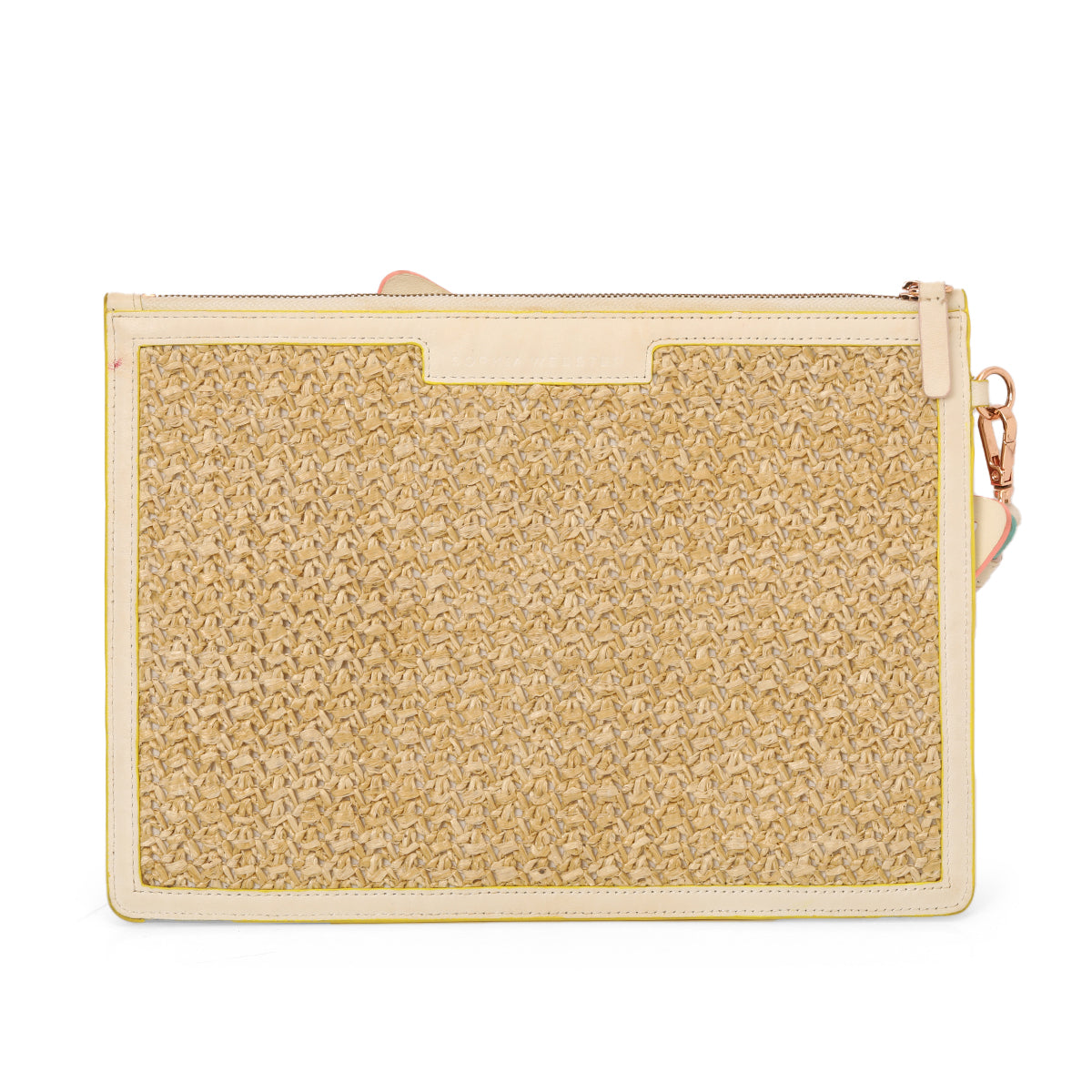 Flossy Leather Butterfly Raffia Wristlet - White Medium