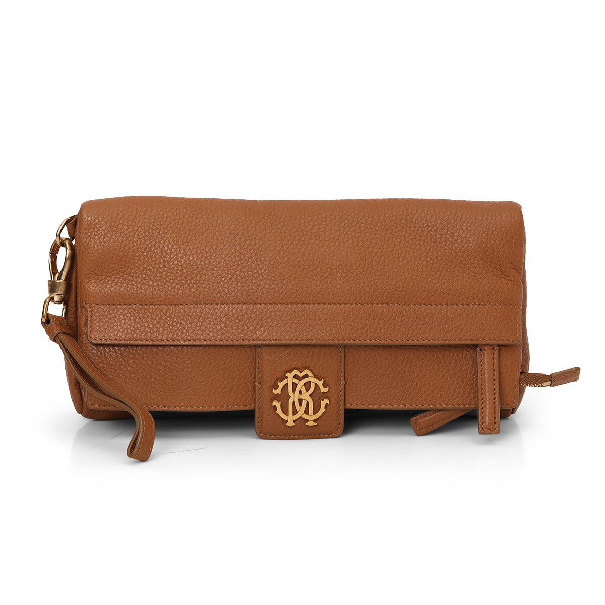 Brown Leather Foldover Wristlet Clutch One size