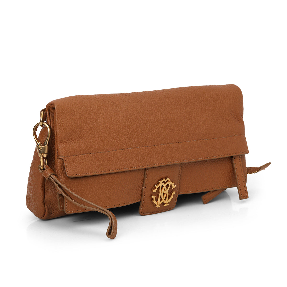 Brown Leather Foldover Wristlet Clutch One size