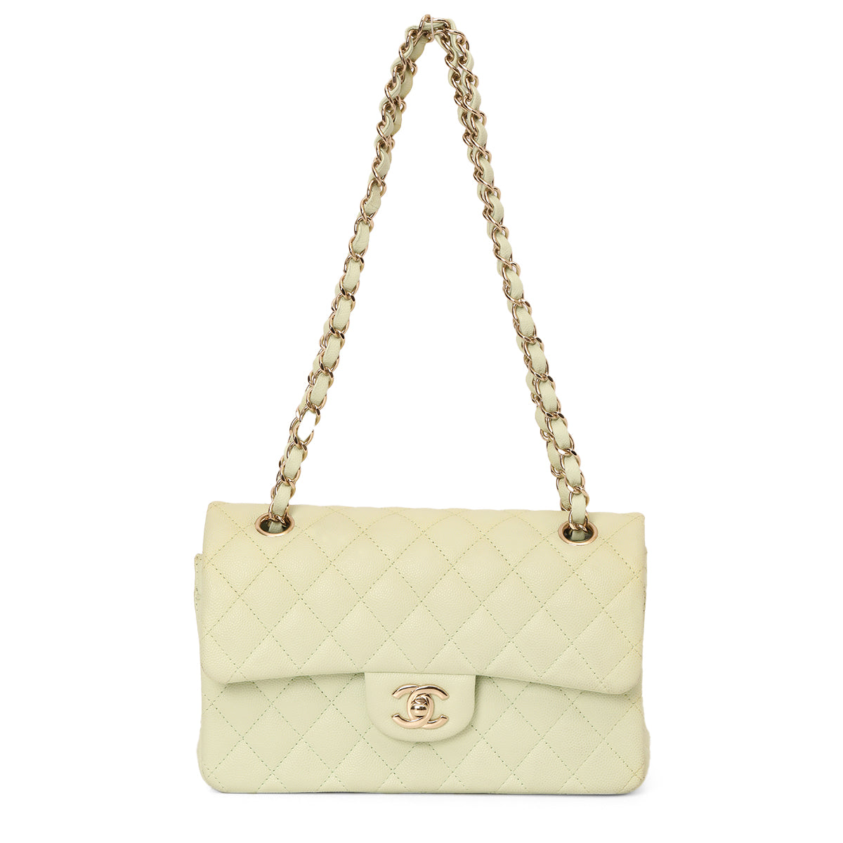 Pastel Mint Green Caviar Leather Small Double-Flap Bag