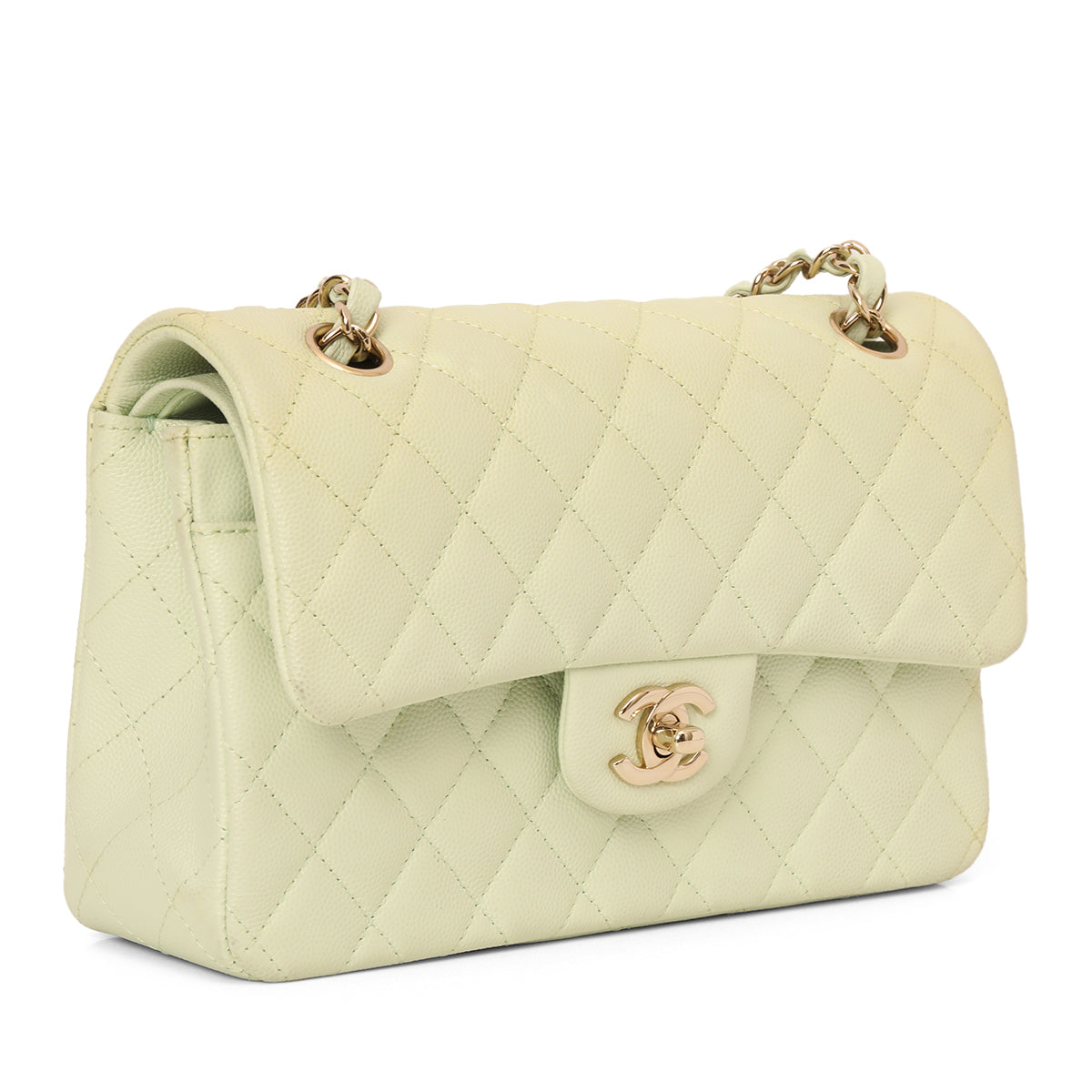 Pastel Mint Green Caviar Leather Small Double-Flap Bag