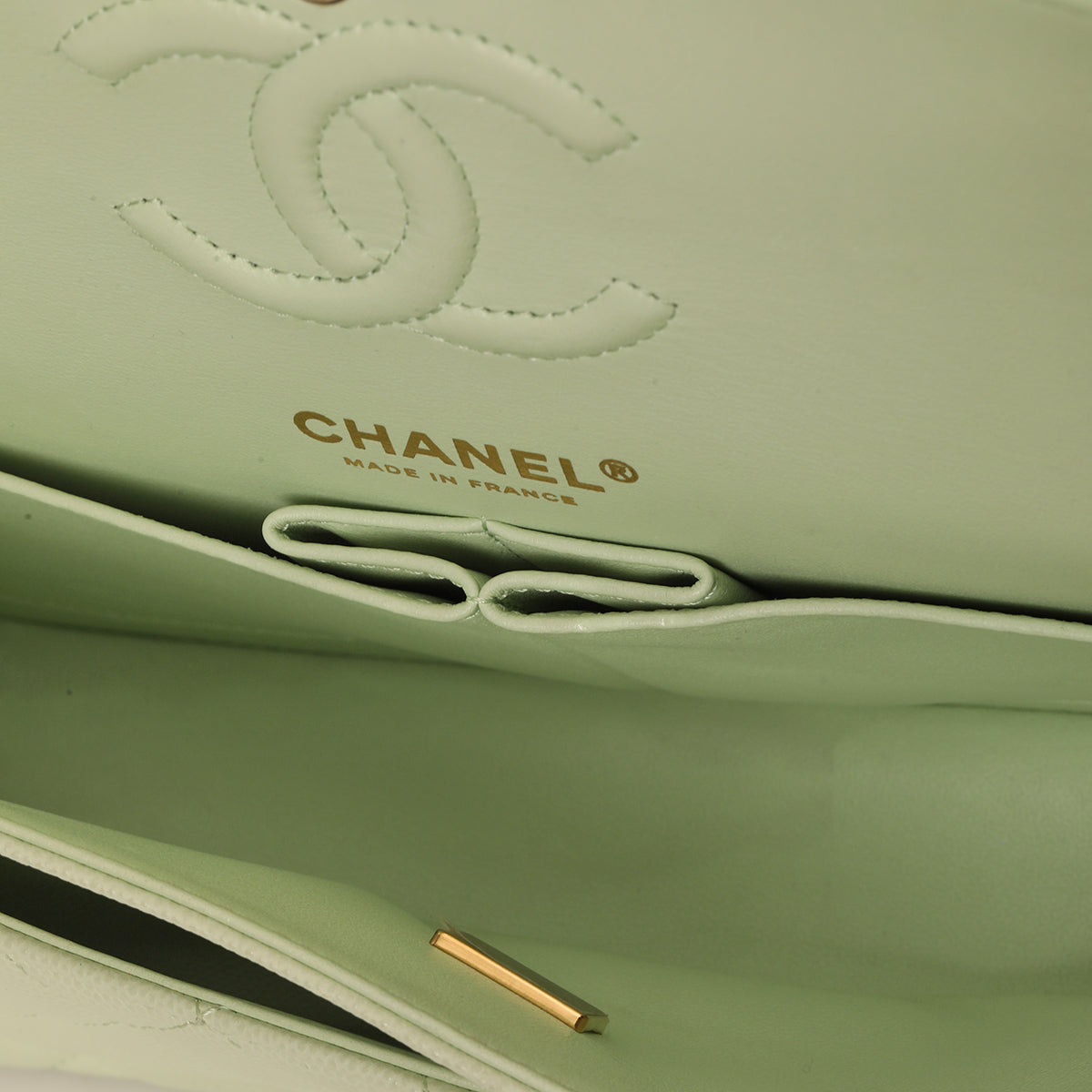 Pastel Mint Green Caviar Leather Small Double-Flap Bag